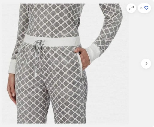 Nautica Women's 2 Piece GEOMETRIC PRINT Sleepwear Set (GRAY/WHITE L)NWT
