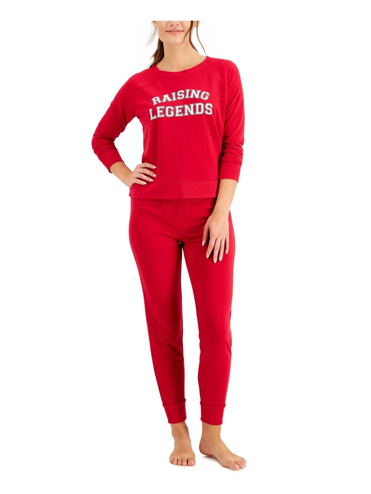 FAMILY PJs Womens Red Top Elastic Band Long Sleeve Lounge Pants Pajamas S