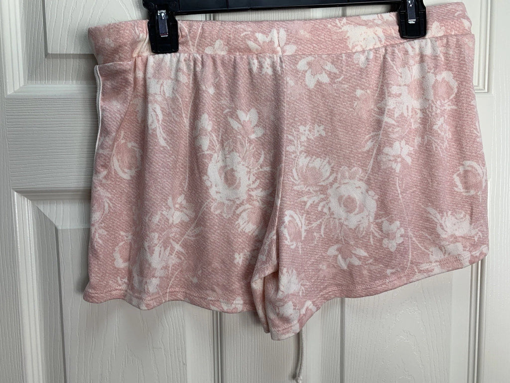 Lucky Brand M Pink Ivory Floral Print Soft Tank Top Shorts 2 Pc Pj Pajama Set