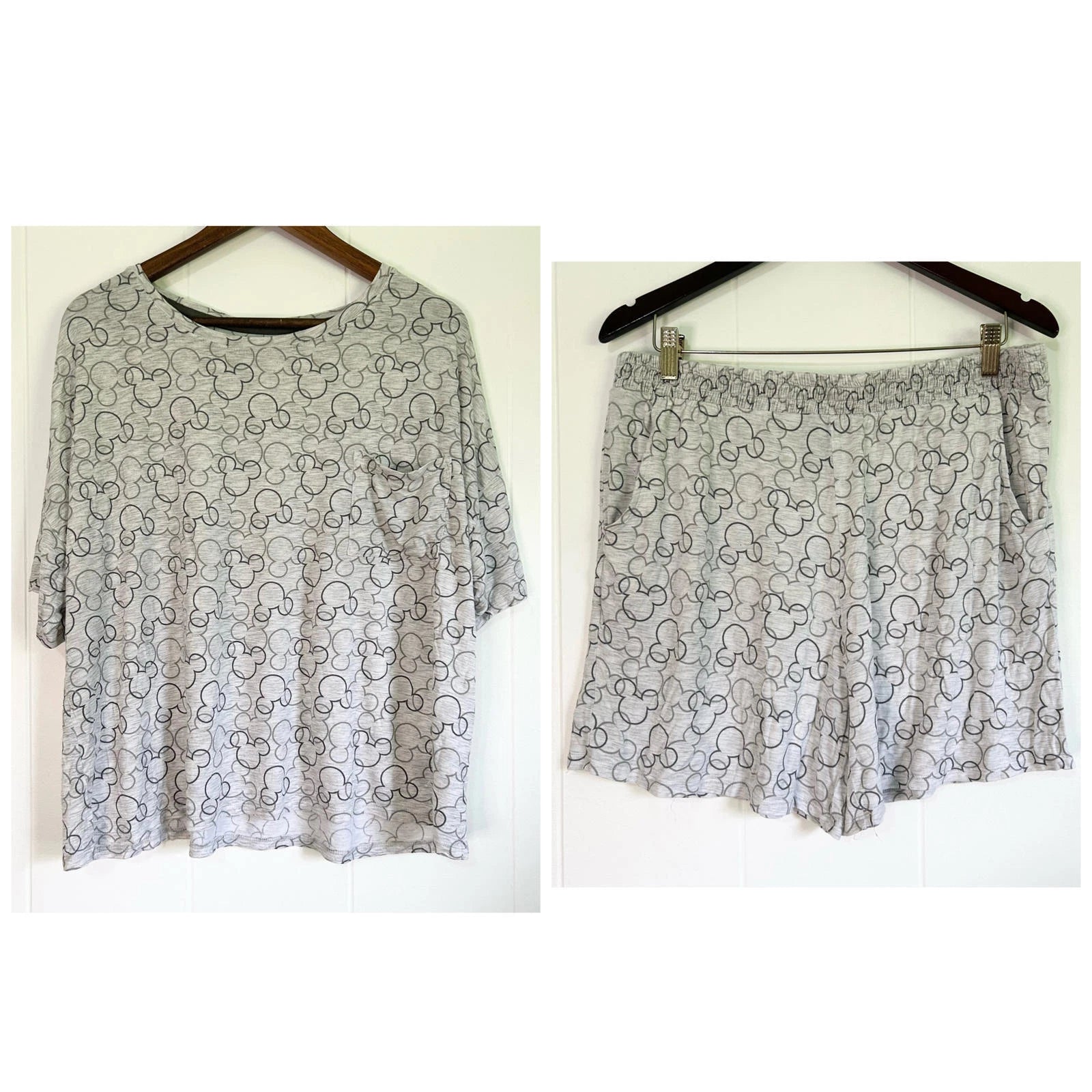 Disney Mickey Mouse Gray Mickey Ears Pajama Set Sleepwear Women's XL