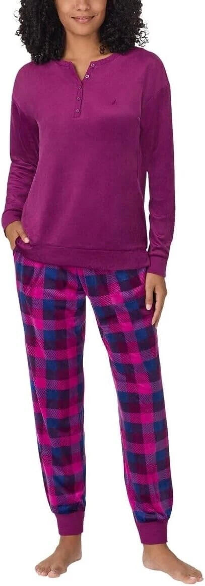 Nautica 2Pc Women's Sleepwear Set Silky Stretch Fleece, Purple, Medium..
