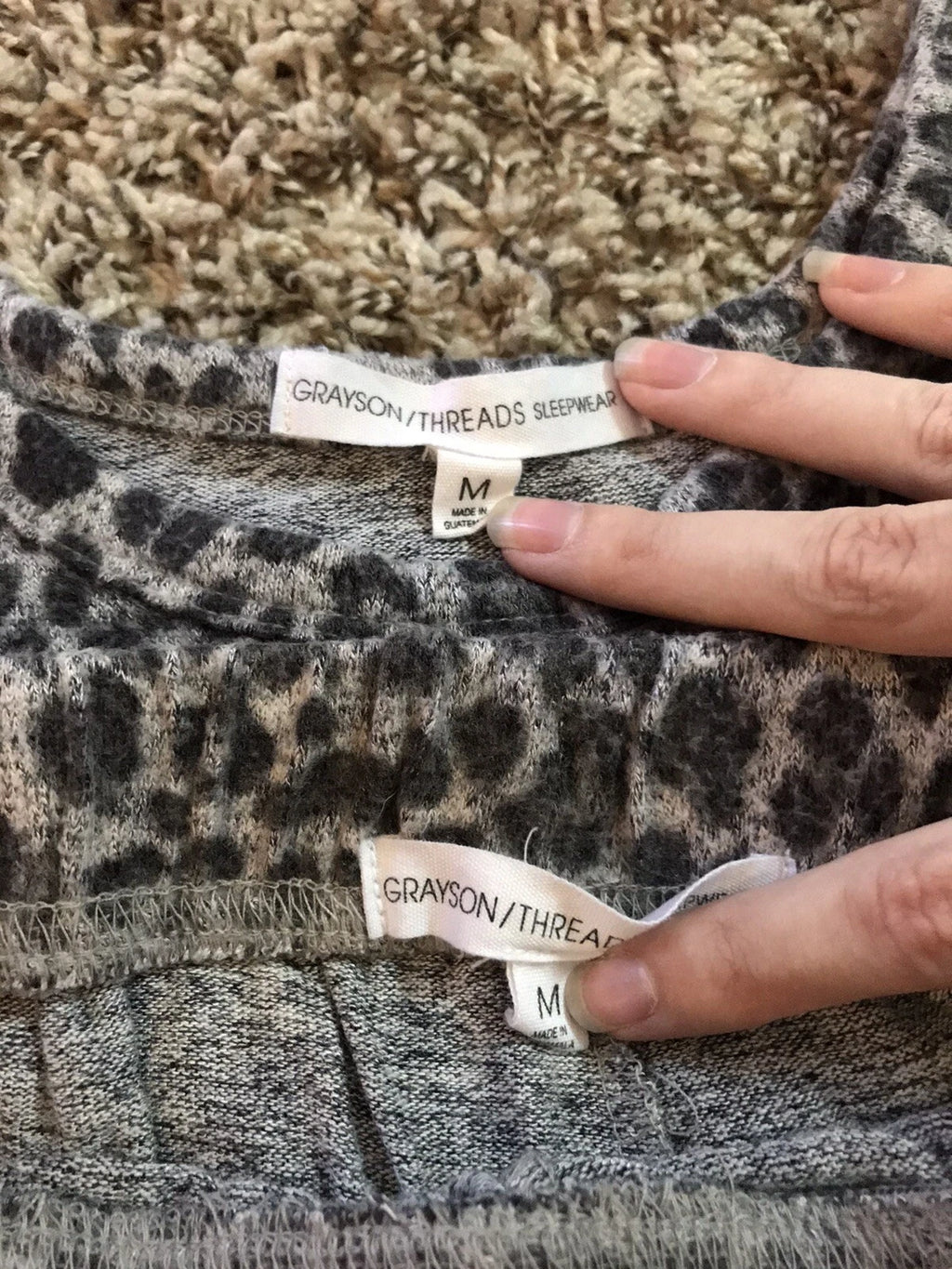 Grayson Threads grey leopard print tank top/shorts sleepwear set size medium