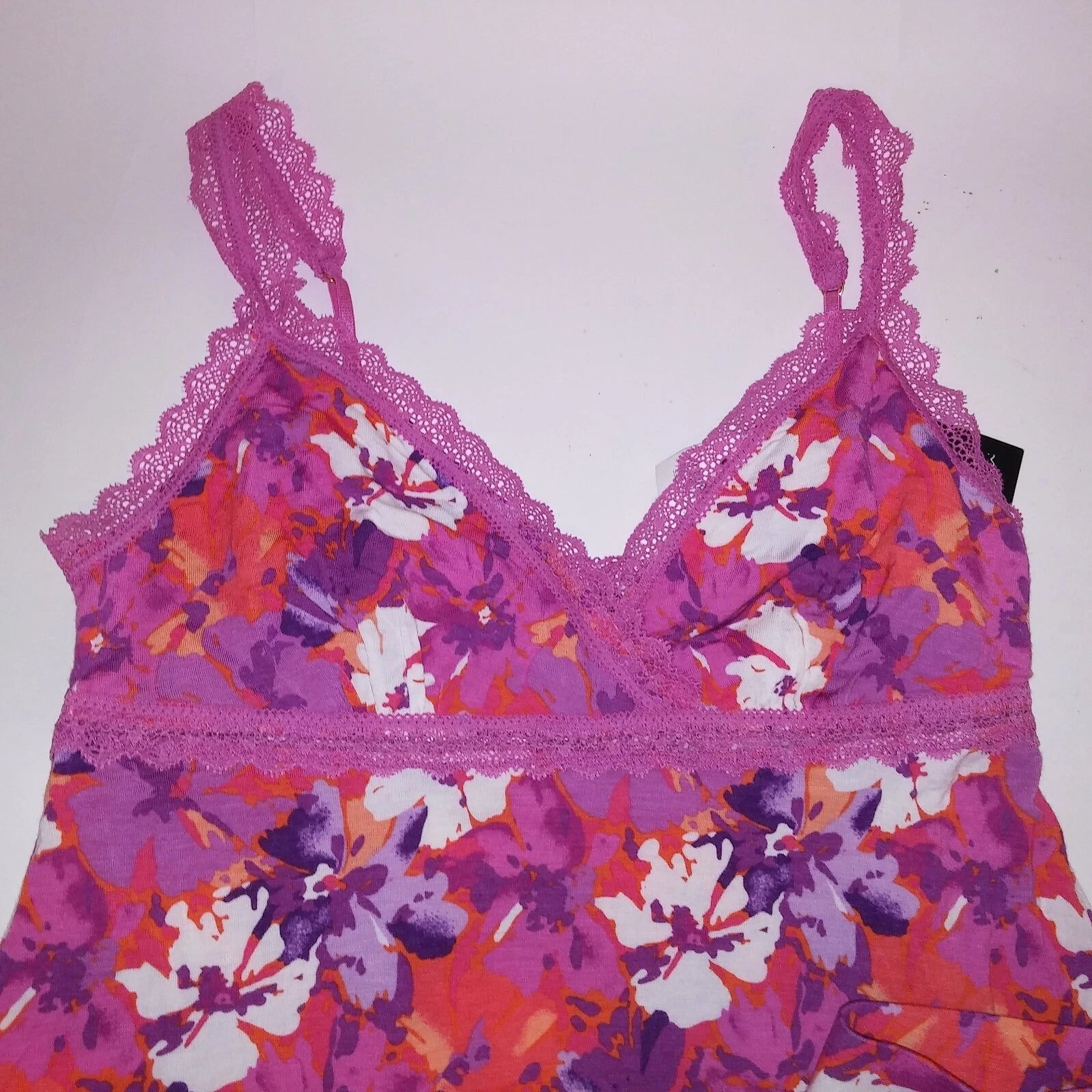 Valeria Bertinelli Camisole Set Tank Top & Shorts Medium Pink Orange Lace Trim