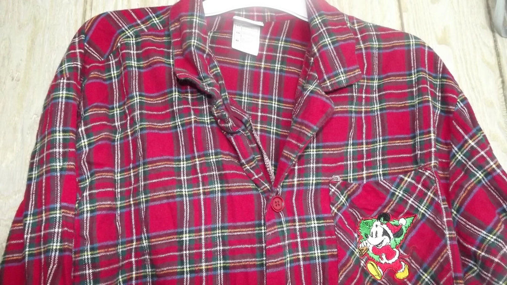 Disney Pajama Set adult XL Mickey Christmas Red Plaid flannel