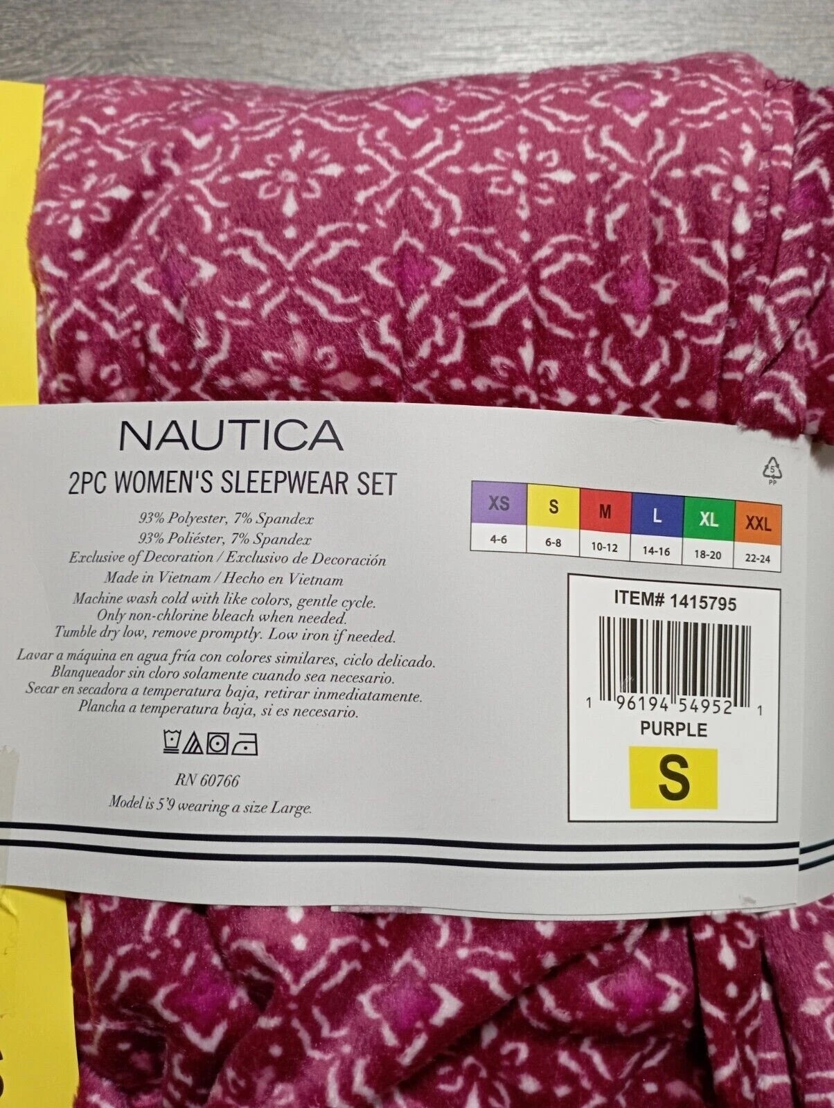 NAUTICA Pajamas Set Adult Small Purple Floral Winter Fleece Womens