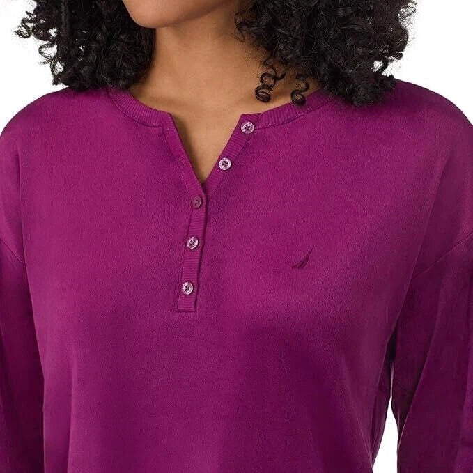 Nautica 2Pc Women's Sleepwear Set Silky Stretch Fleece, Purple, Medium..