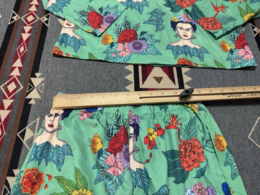 Frida Kahlo Women’s Pajama Set Sz S Cotton Boho Print Sleepwear T33
