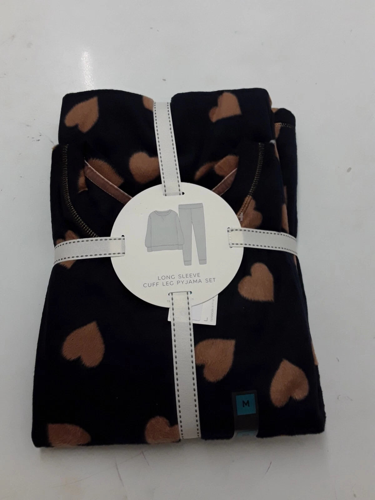 LADIES FLEECE HEART PRINT PYJAMAS SET LARGE SIZE NAVY MIX COLOUR