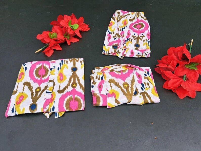 Indian 100% Cotton Woven Fabric Women's Casual Floral Print Pajama Set withShort