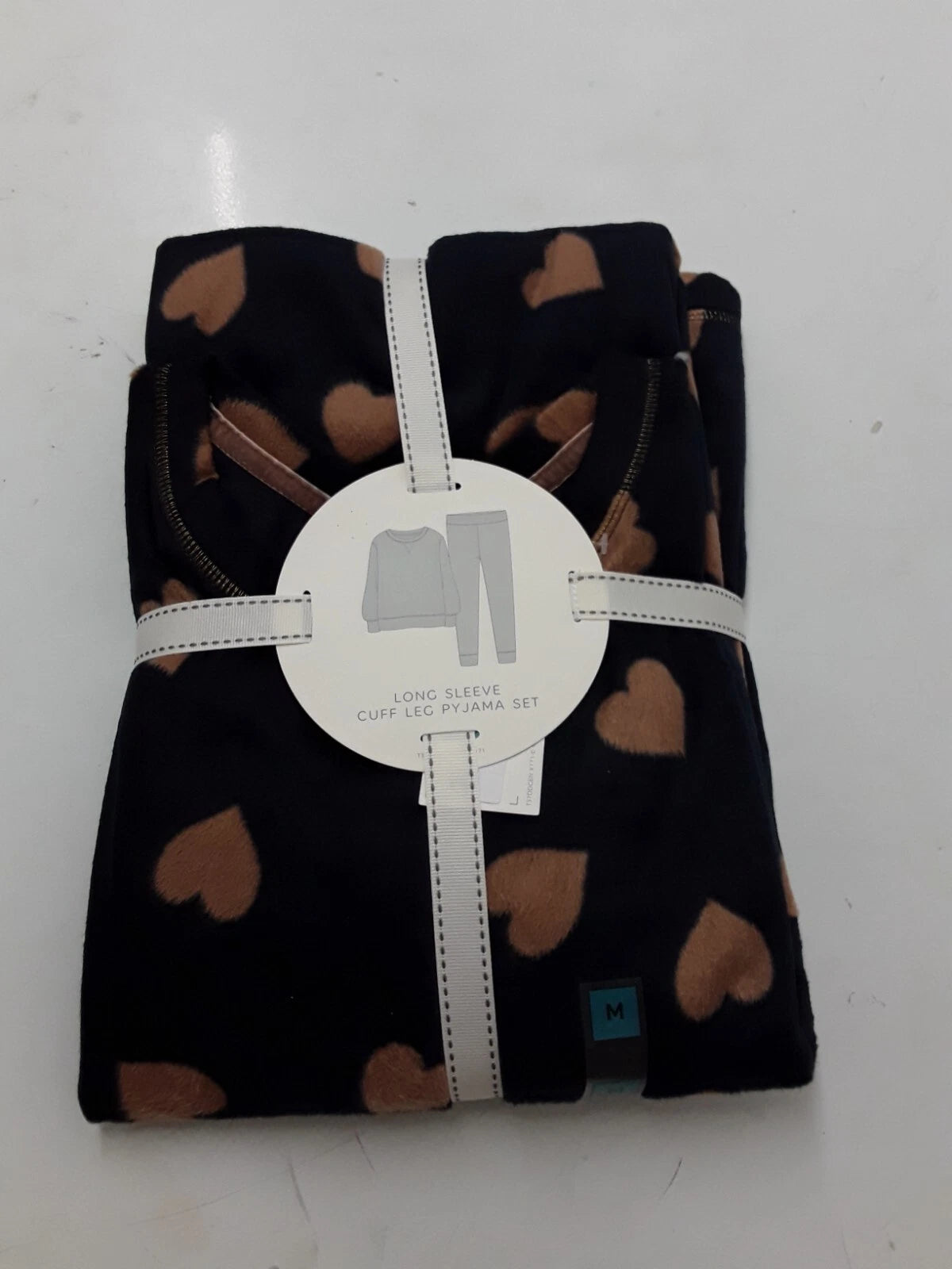 LADIES FLEECE HEART PRINT PYJAMAS SET LARGE SIZE NAVY MIX COLOUR