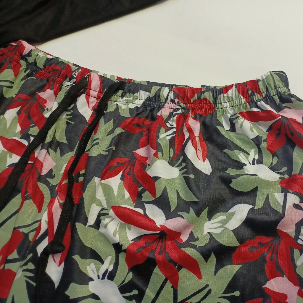 LOCUBE Women Pajama Floral-Black Size 2XL