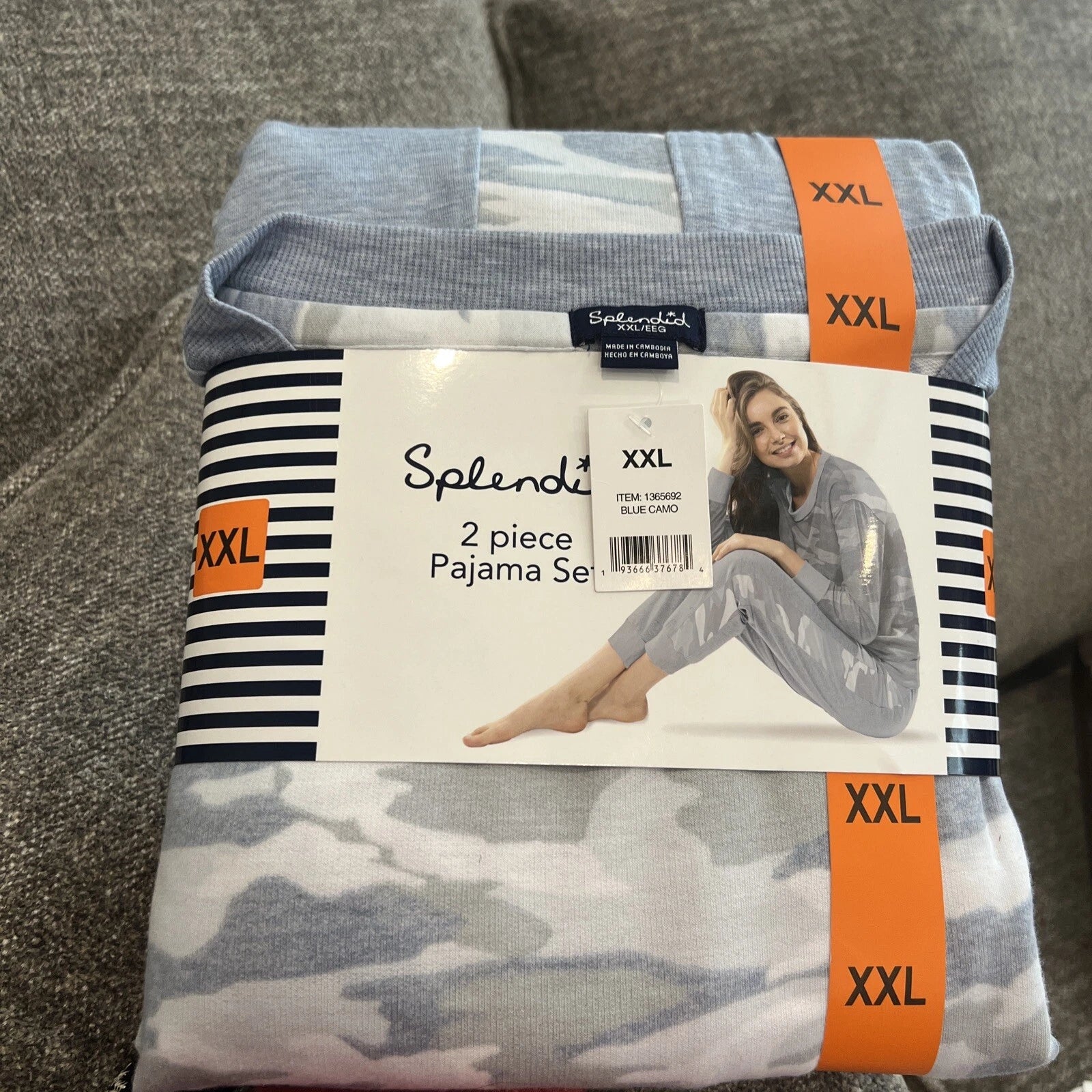 Womens XXL Splendid Sweatshirt Pajama Set  White Blue Camo