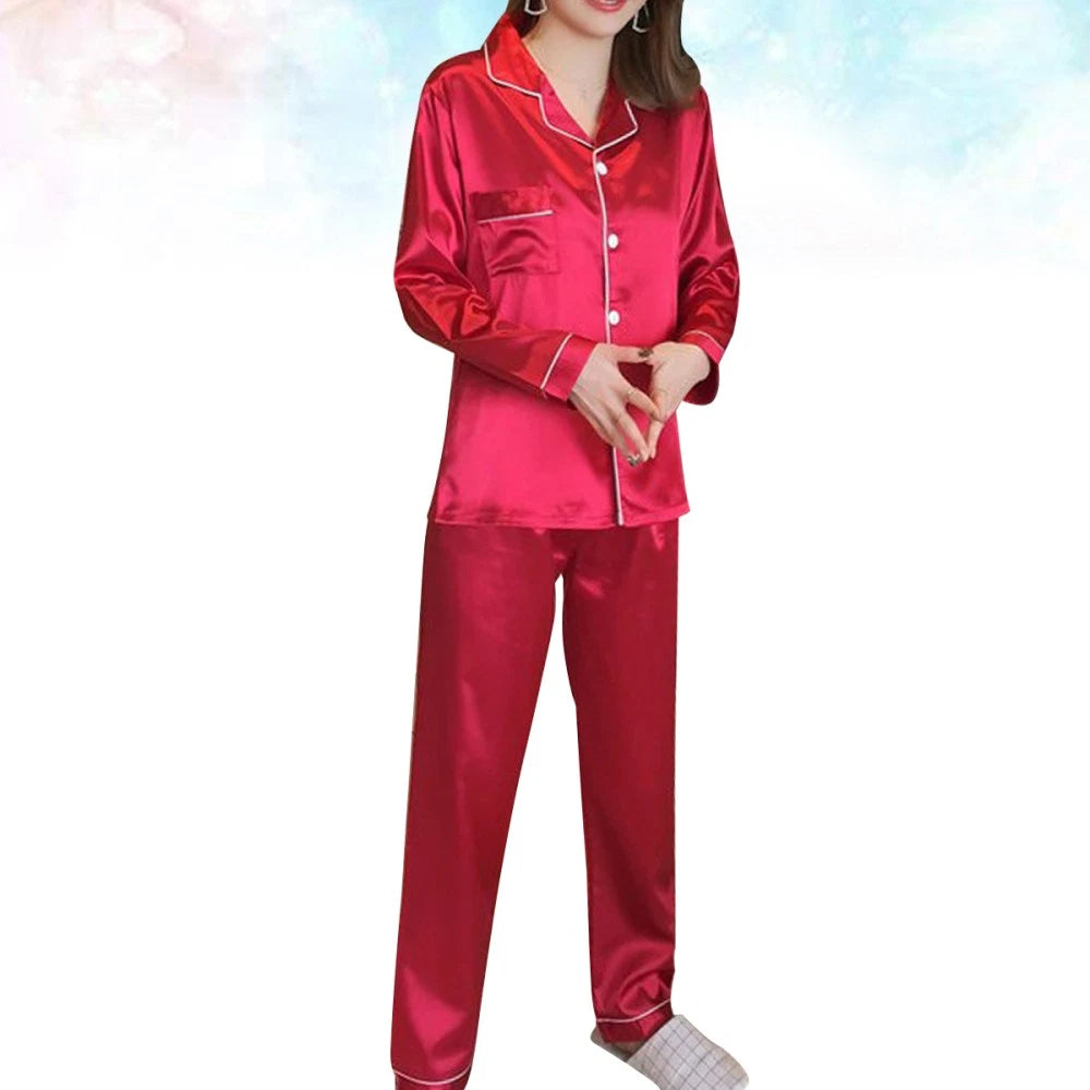 Women Sleepwear Set Women Pajamas Set Silk Satin Sleepwear Set