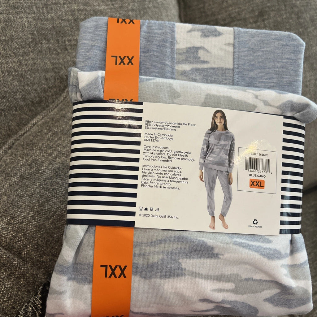 Womens XXL Splendid Sweatshirt Pajama Set  White Blue Camo