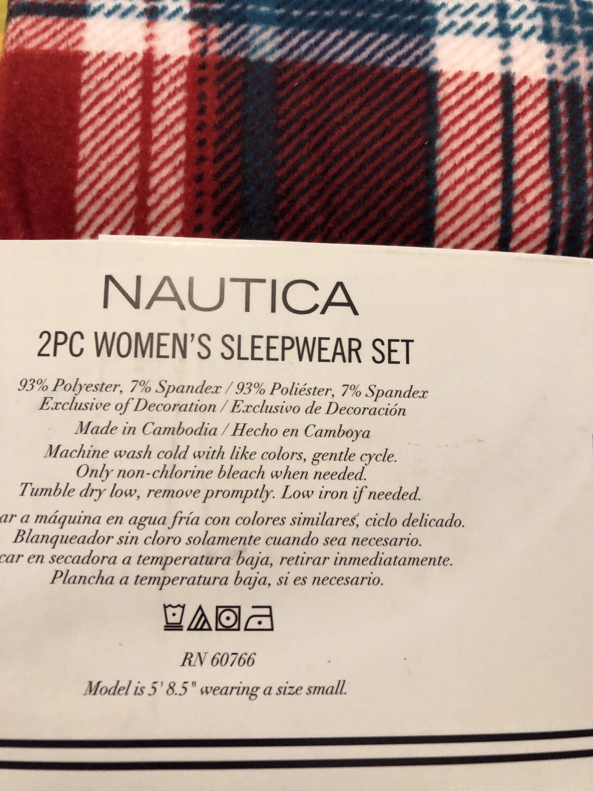 Nautica Women's 2 Piece Fleece Pajama Sleepwear Set Red White Plaid SMALL