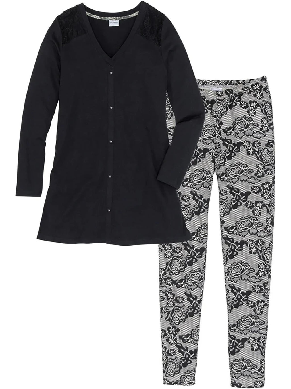 BPC BLACK COTTON LACE PRINT PYJAMA LEGGING SET - 10/12 14/16 18/20 22/24 26/2