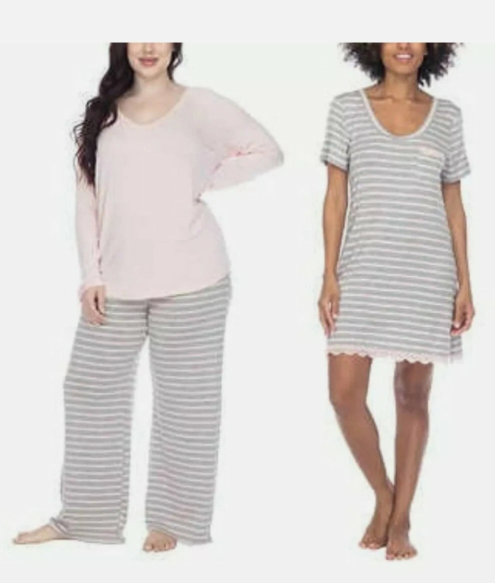 Honeydew Women's Long Sleeve, Pants, & Sleepshirt 3-piece PJ Set Size Large