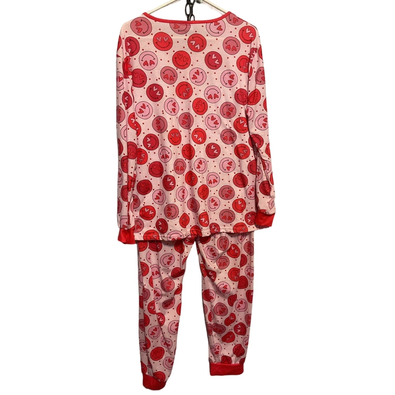 Smiley Hearts Pink Red Pajama Set Size XL