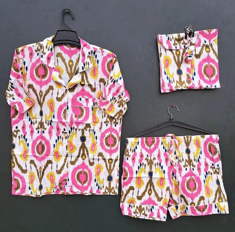 Indian 100% Cotton Woven Fabric Women's Casual Floral Print Pajama Set withShort