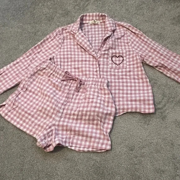 Happily Grey Pink Checkered Sleep Set
