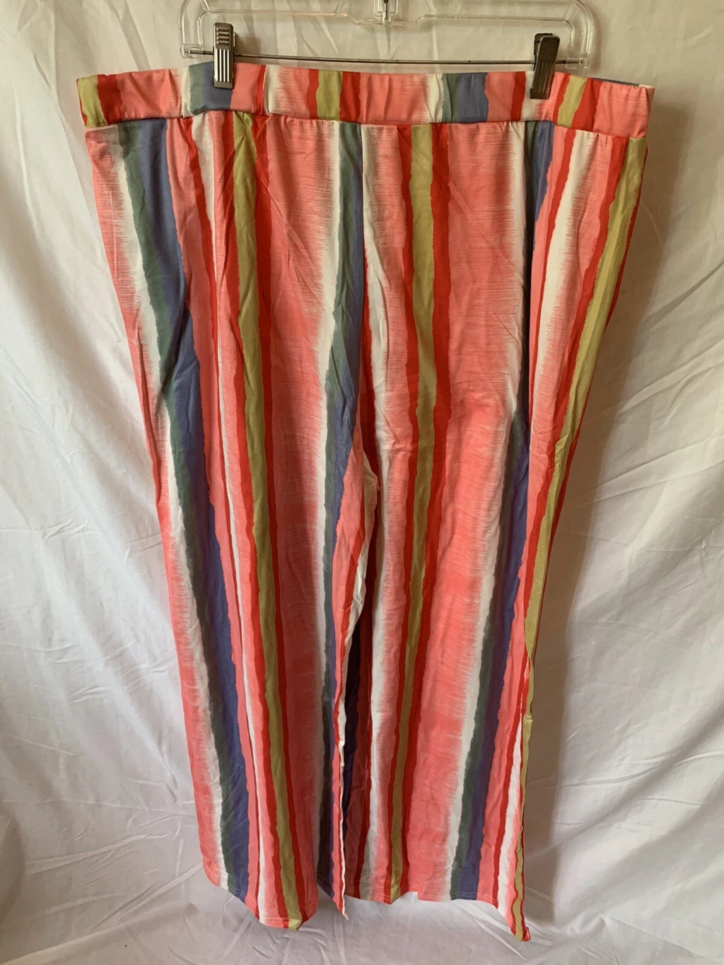 5XL Pink Multicolor Striped Summer Cool Shirt Pants Pajama Set