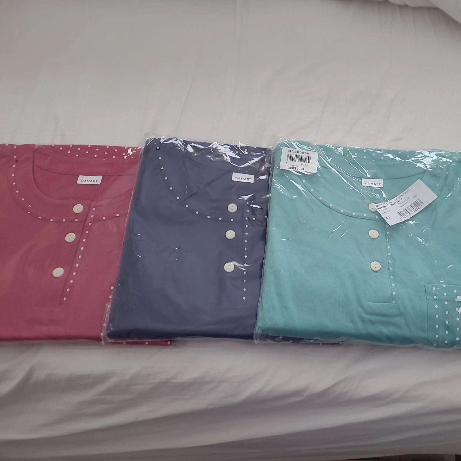 Damart X 3 pairs Pull-on Cotton Pyjamas  Women Nightwear Round Neck Long Sleeves