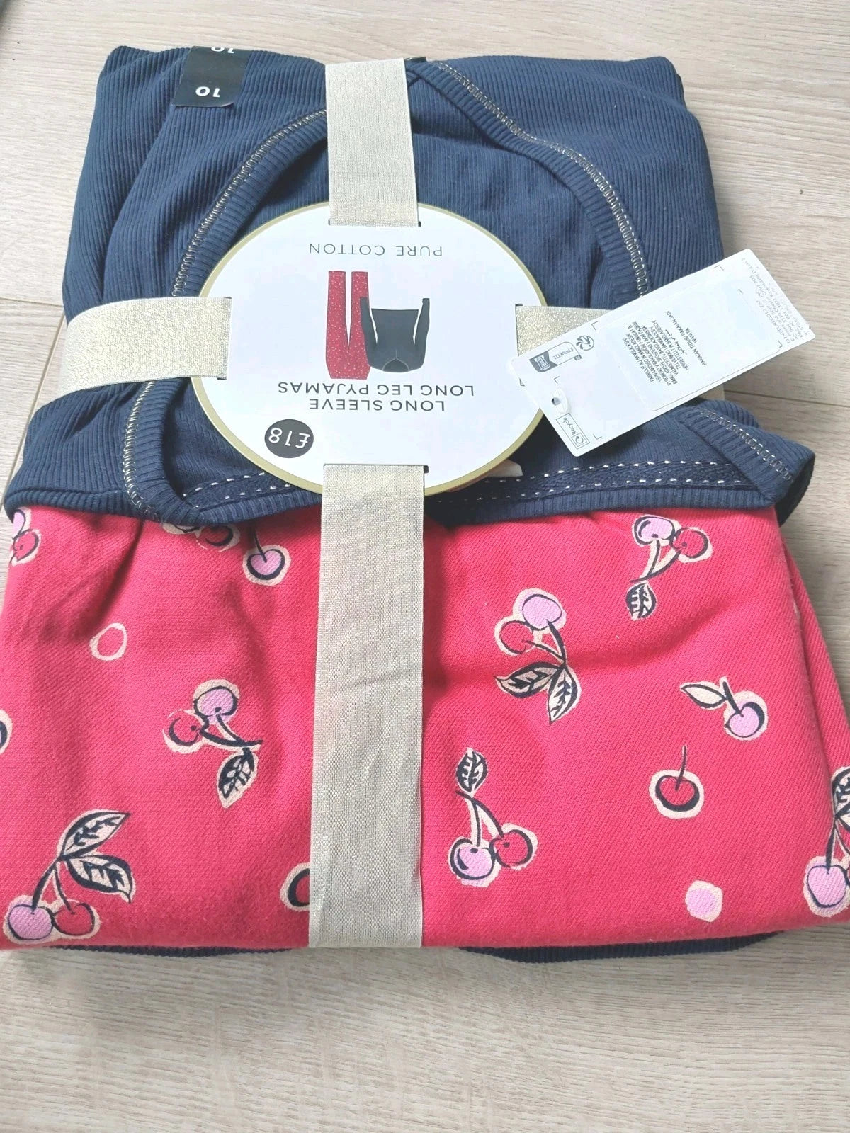 M&S Ladies Pyjama Set Size 10 Pink/ Navy Long Leg, Long Sleeve New