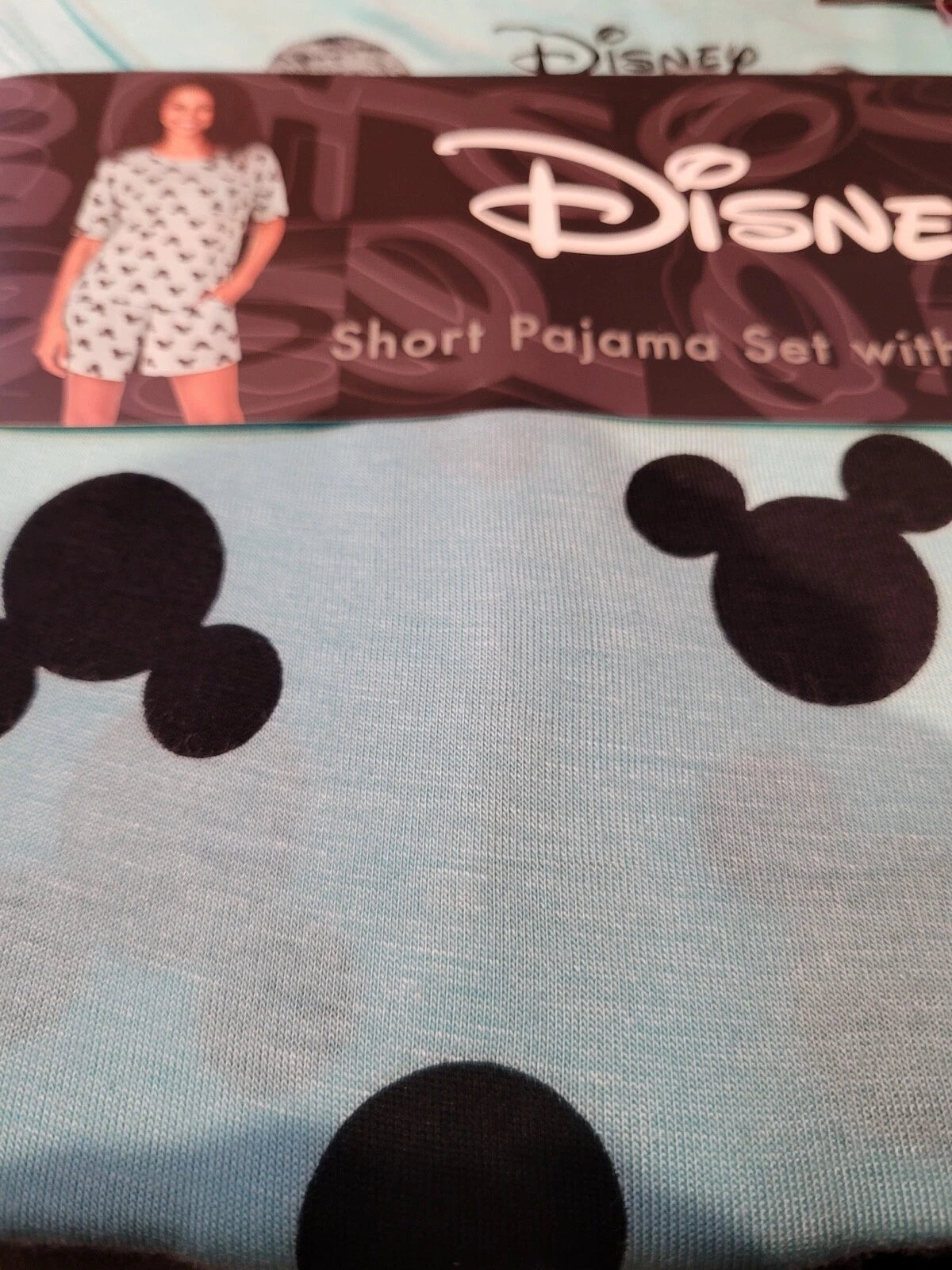 NEW DISNEY SHORT & TOP PAJAMA SET SLEEP SET WOMENS M TEAL GREEN