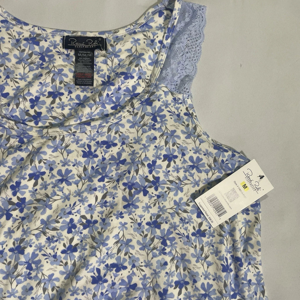 NWT Rene Rolfe 2 Piece Pajama Set Women M Sleeveless Tank W/ Capri’s Blue Floral
