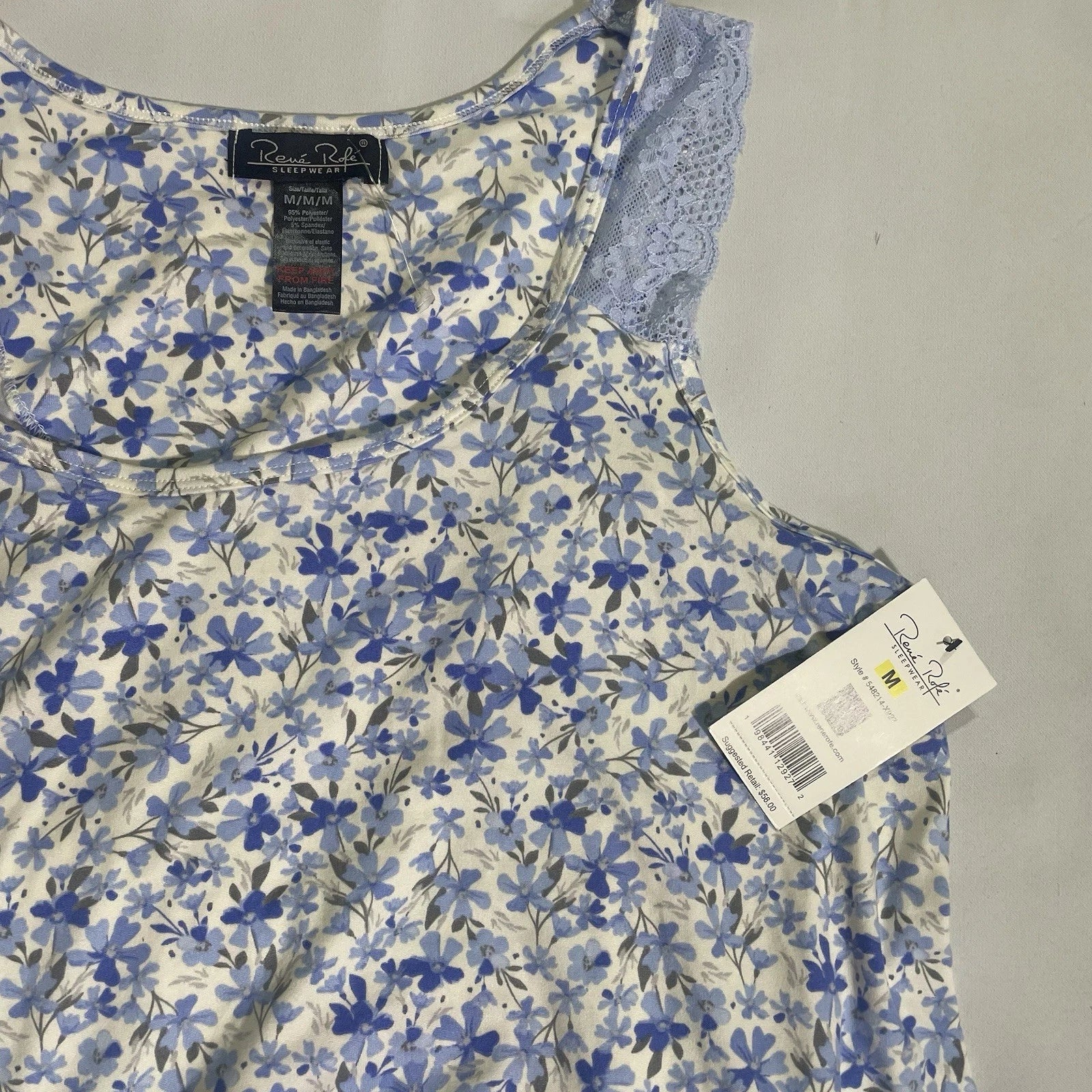 NWT Rene Rolfe 2 Piece Pajama Set Women M Sleeveless Tank W/ Capri’s Blue Floral