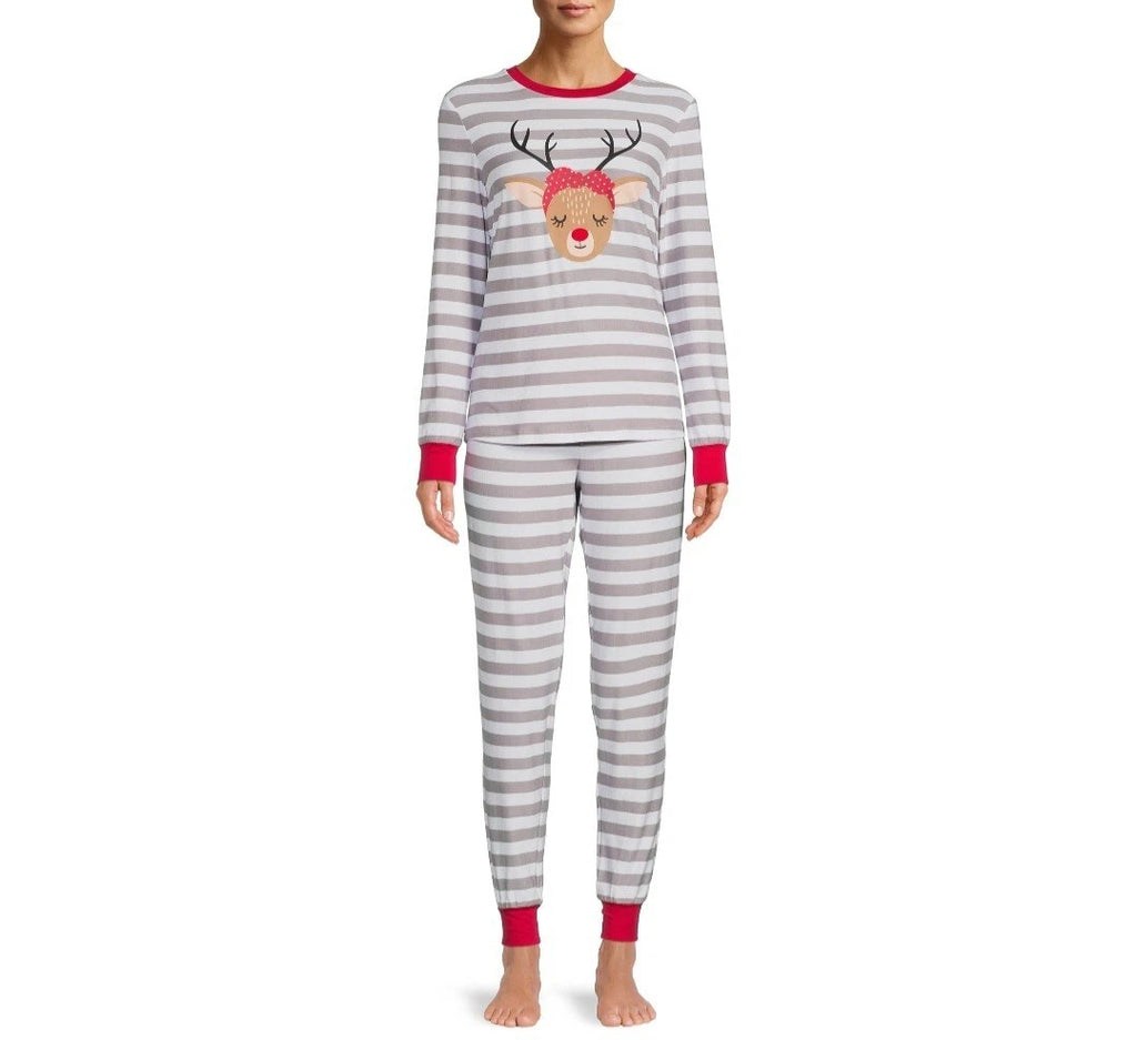 Jolly Jammies Women's Stripe Dear Matching Family Christmas Pajamas Set Size XL