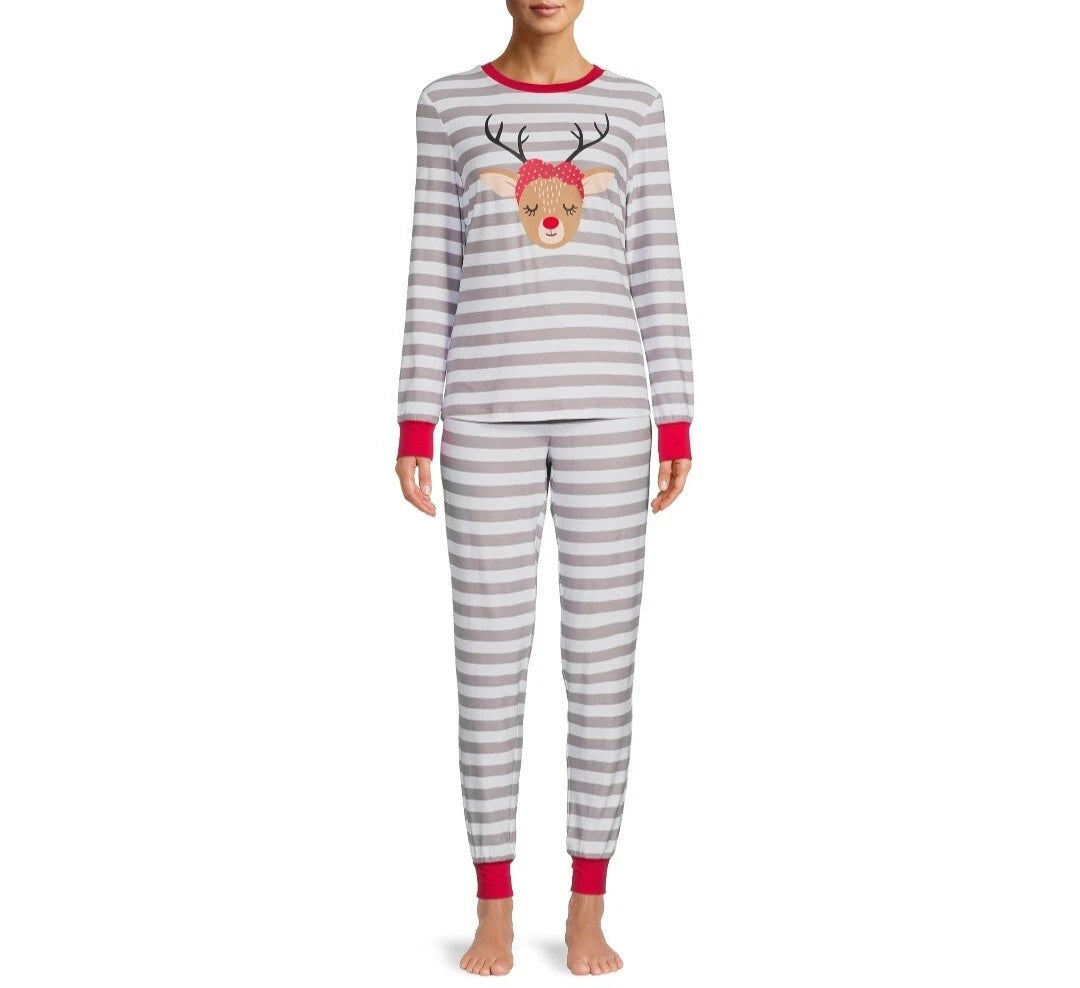 Jolly Jammies Women's Stripe Dear Matching Family Christmas Pajamas Set Size XL