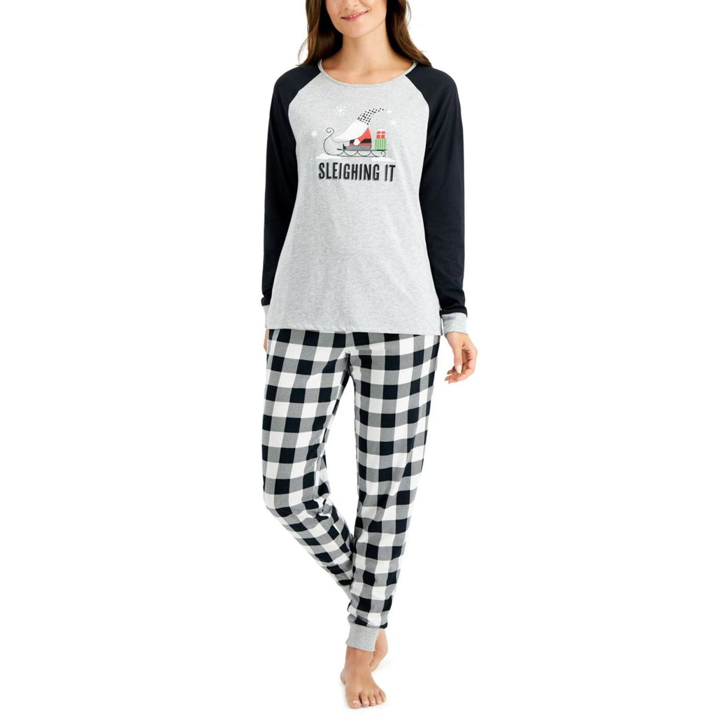 New Family Pajamas Womens 2 Pcs Sleighing It Pajama Set, Black/White, Small