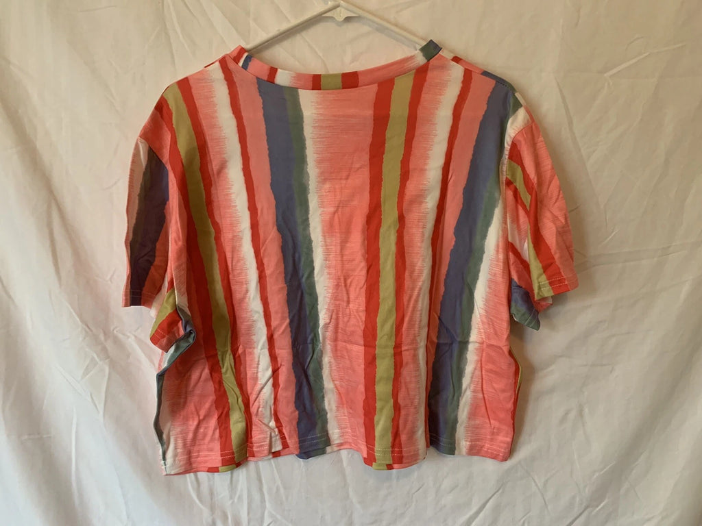 5XL Pink Multicolor Striped Summer Cool Shirt Pants Pajama Set