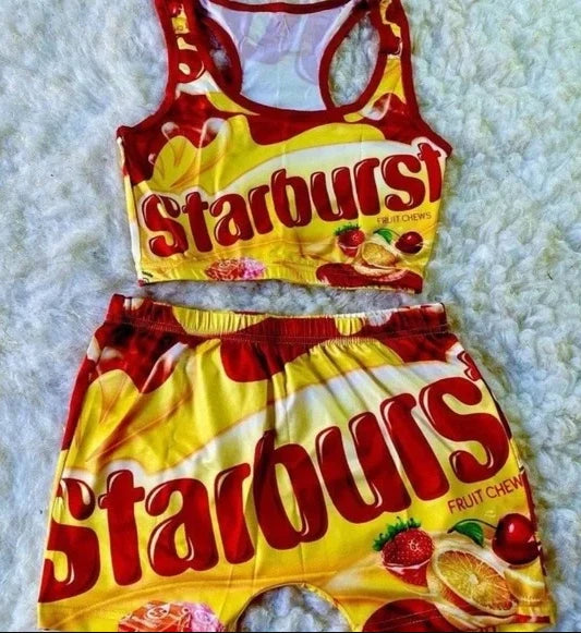 Starburst-Inspired Two-Piece Set/pajamas for women set/Red/New/lounge wear