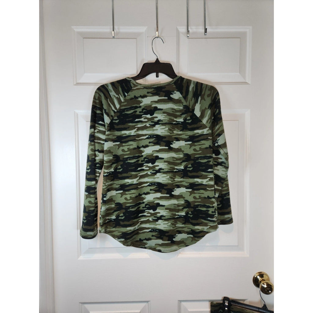Women's sz L 2 Piece Sweatshirt Loung Set by Bobbie Brooks Green Camo As Is