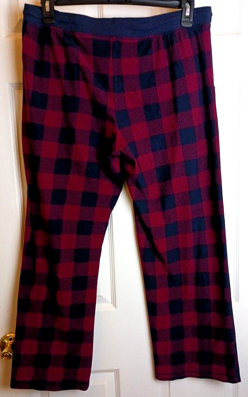 Nautica Pajama Set Womens Medium Waffle Thermal Blue Red Plaid #Q10