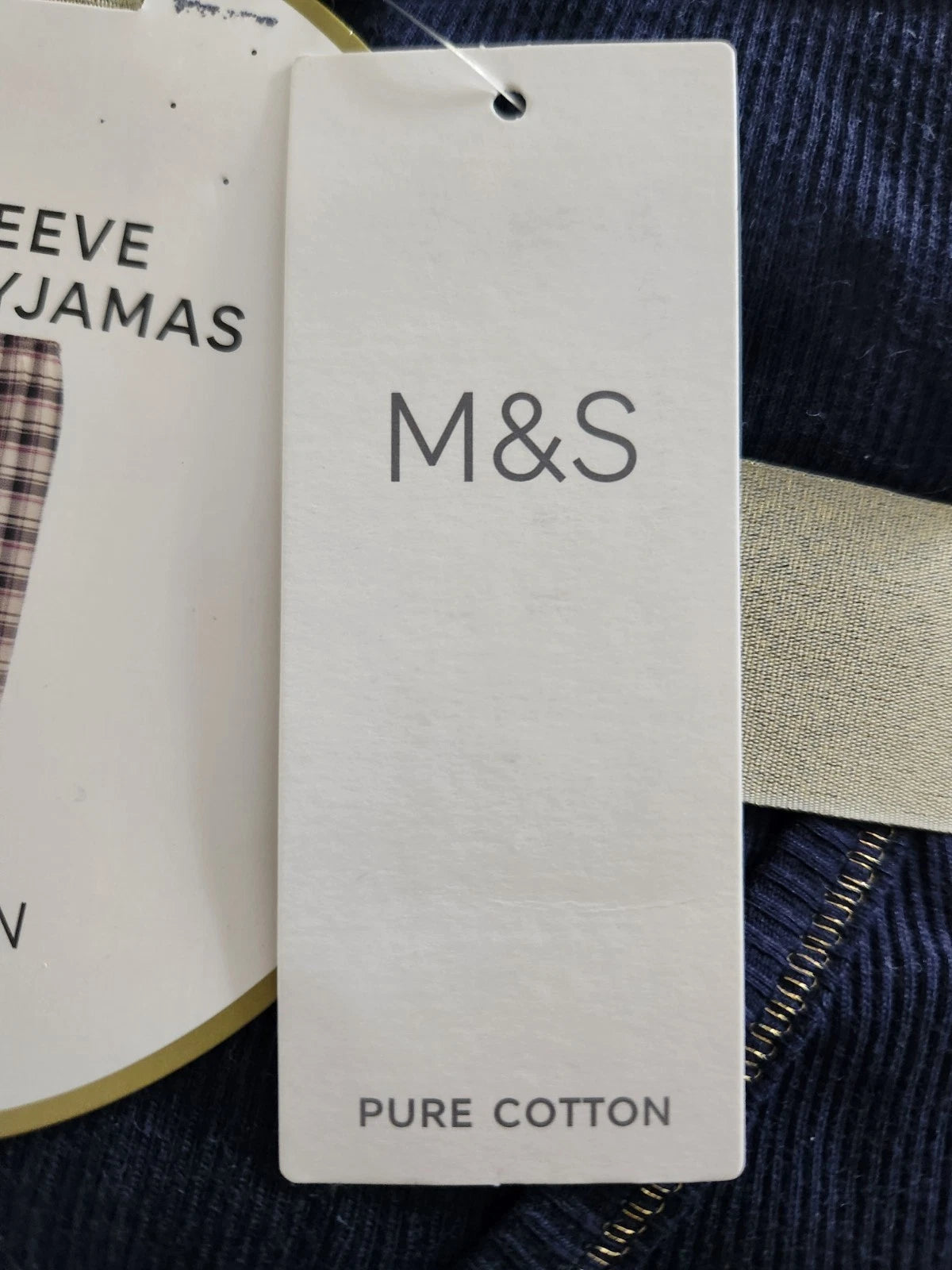 M&S Checked Long Sleeve Long Leg Pyjama Set - PURE COTTON - Size XL (22)