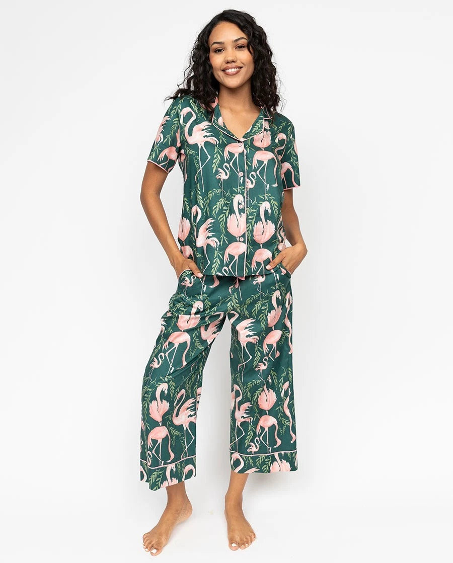 Cyberjammies Pyjama Set Womens Ivy Flamingo Wide Cropped Leg Size 10 0706-0707