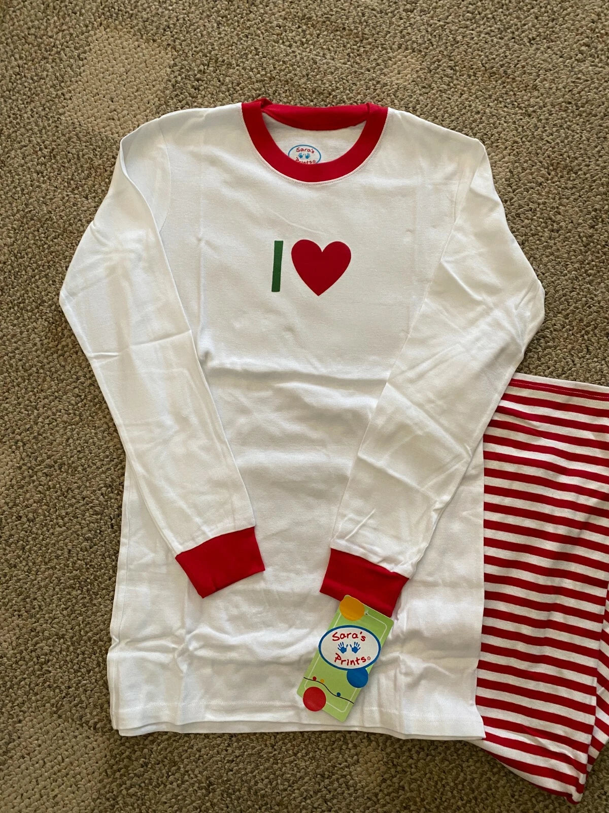 Womens Size Small Sara's Prints Blank I Heart 2 Piece Pajamas Set White/Red