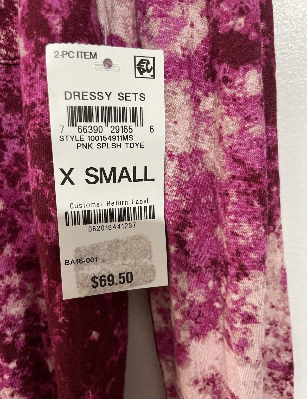 Jenni  Intimates Size XS Women’s 2 Pc. Rayon Pajamas Set Pink Splash Tie-dye NWT