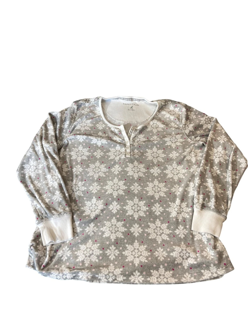 Nautica Womens Snowflake Print Pajama Set XL Gray Henley Top Elastic Waist Cozy