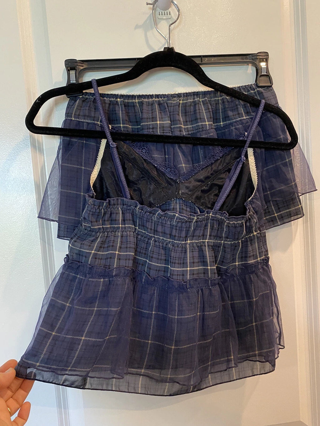 Teddy, women’s 2pc nightie set, Size M runs small, Lacy green plaid