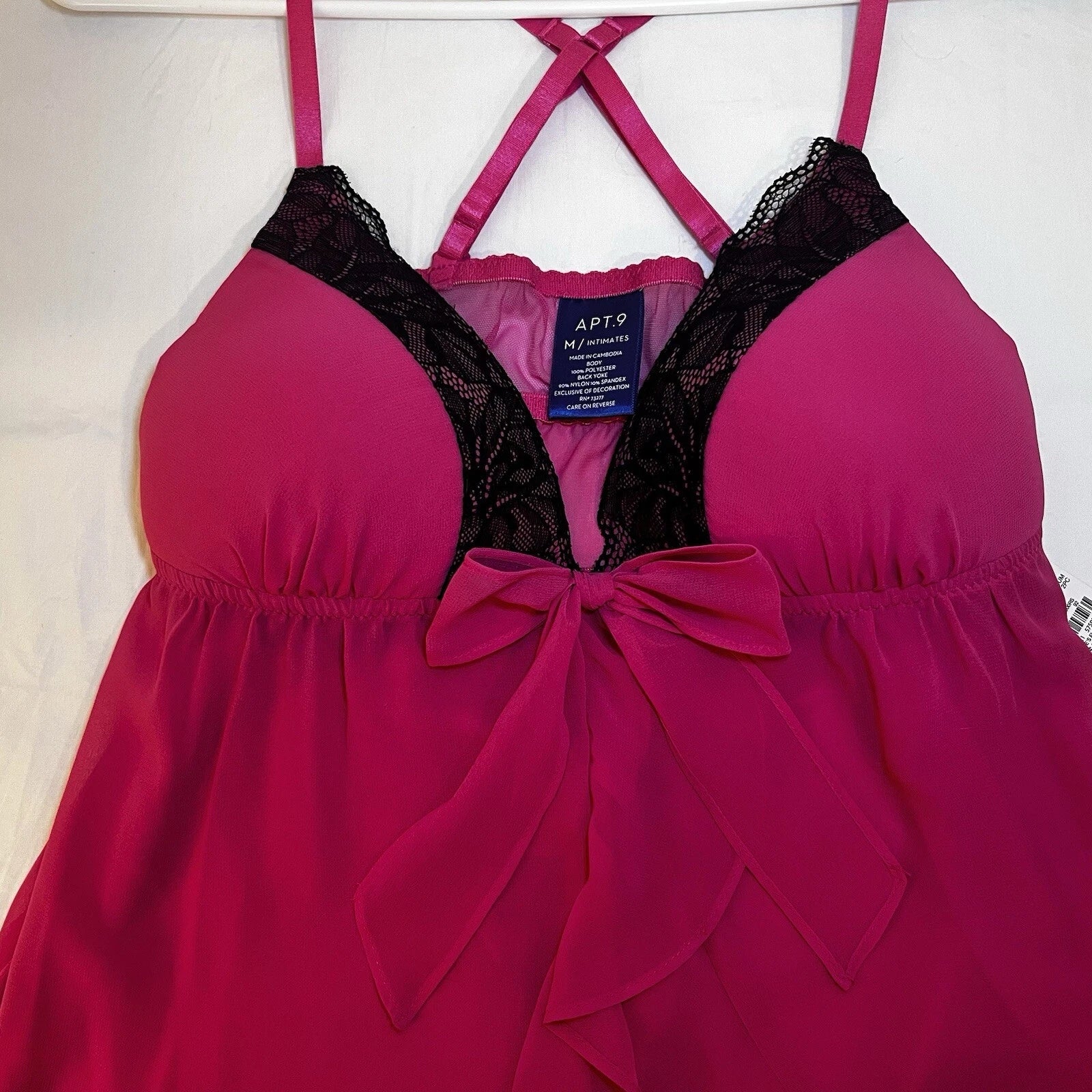 New Lingerie set APT .9 women's hot pink 2 piece set Babydoll dress & Thong M