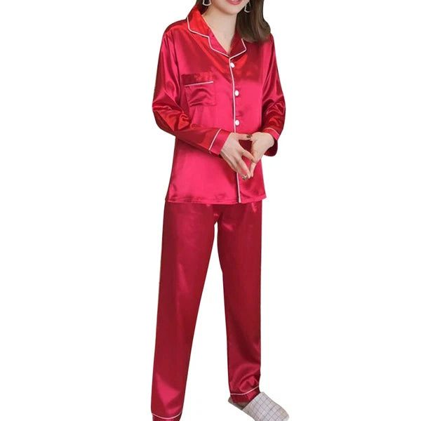 Women Sleepwear Set Women Pajamas Set Silk Satin Sleepwear Set