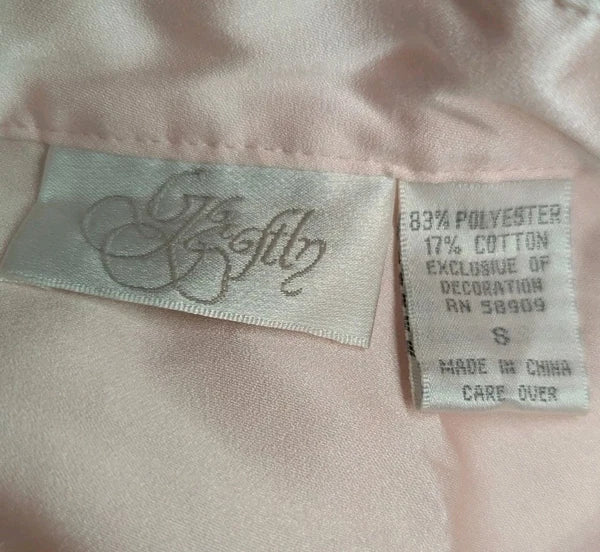 GO SOFTLY Pink Satin Cotton Lined Nightgown FLORAL Embroidered Women's Small