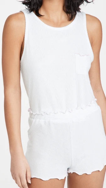 NWT EMERSON ROAD LETTUCE HEM TANK & SHORT PJ SET - WHITE/SPACE DYE RIB - MEDIUM