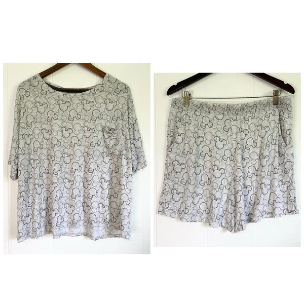 Disney Mickey Mouse Gray Mickey Ears Pajama Set Sleepwear Women's XL
