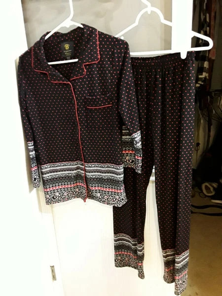 TB Loungewear Premium Collection Women's  2 PC ls PJ set pink/black sz S  GUC