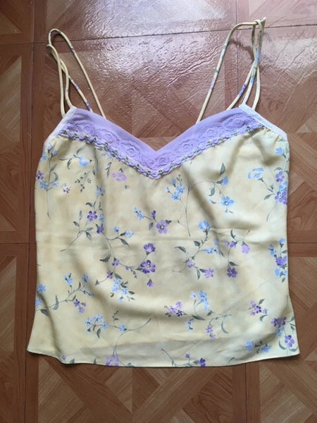 Flash By Flora Sleep Tank Shorts Pajama Set, Yellow Flower, Petite, NWOT